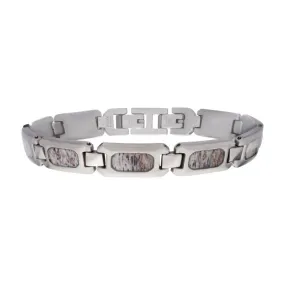 Matte Finish Silver Tone Stainless Steel Deer Antler Inlay Link Bracelet