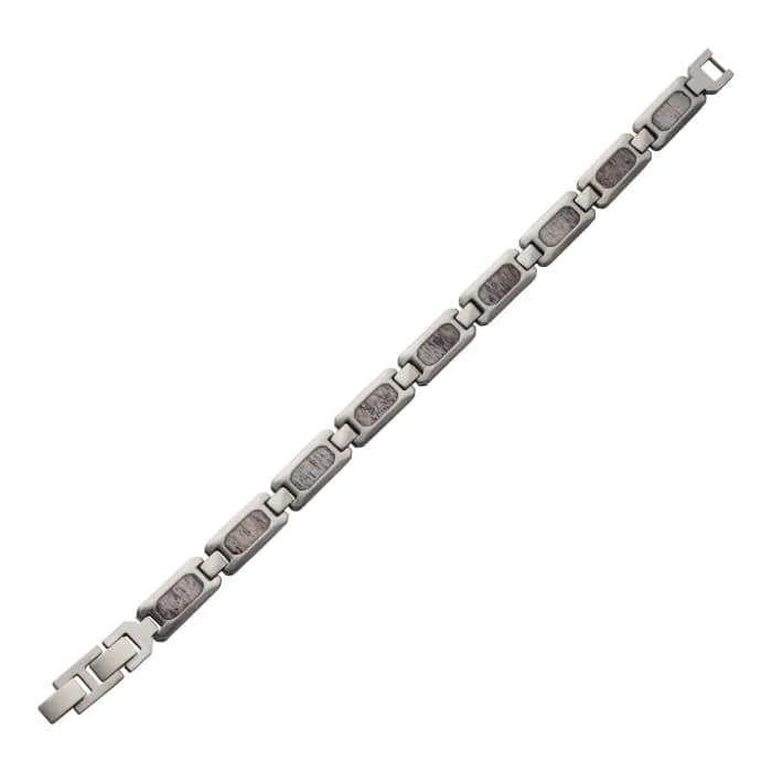Matte Finish Silver Tone Stainless Steel Deer Antler Inlay Link Bracelet