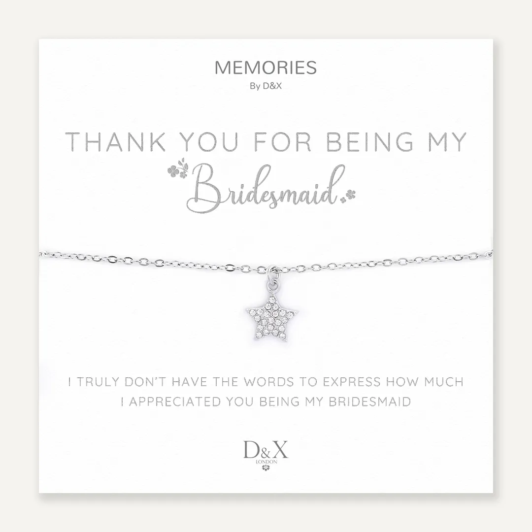 Memories: "THANK YOU FOR BEING MY BRIDESMAID" | Star Bracelet | White Gold-Plated