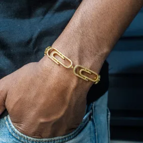 Mens Gold Iced Out Paper Clip Bracelet