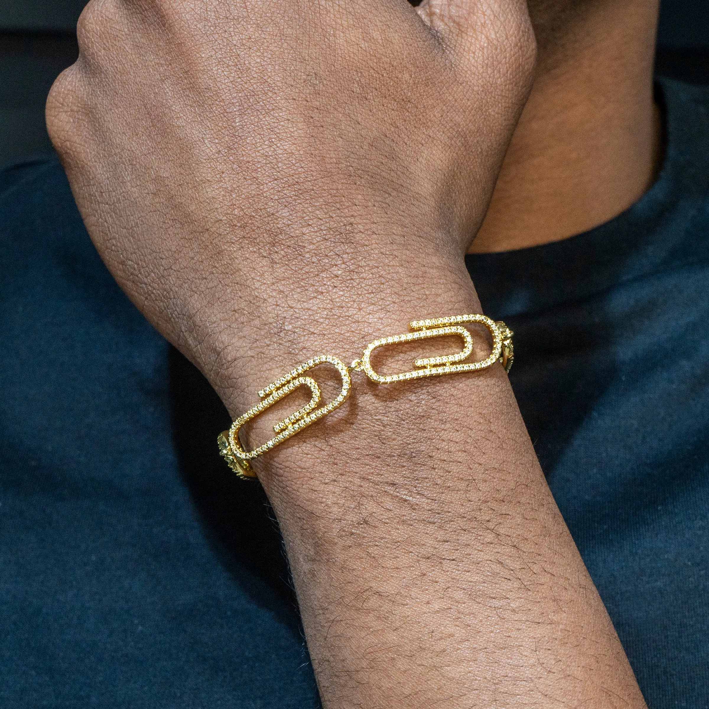 Mens Gold Iced Out Paper Clip Bracelet