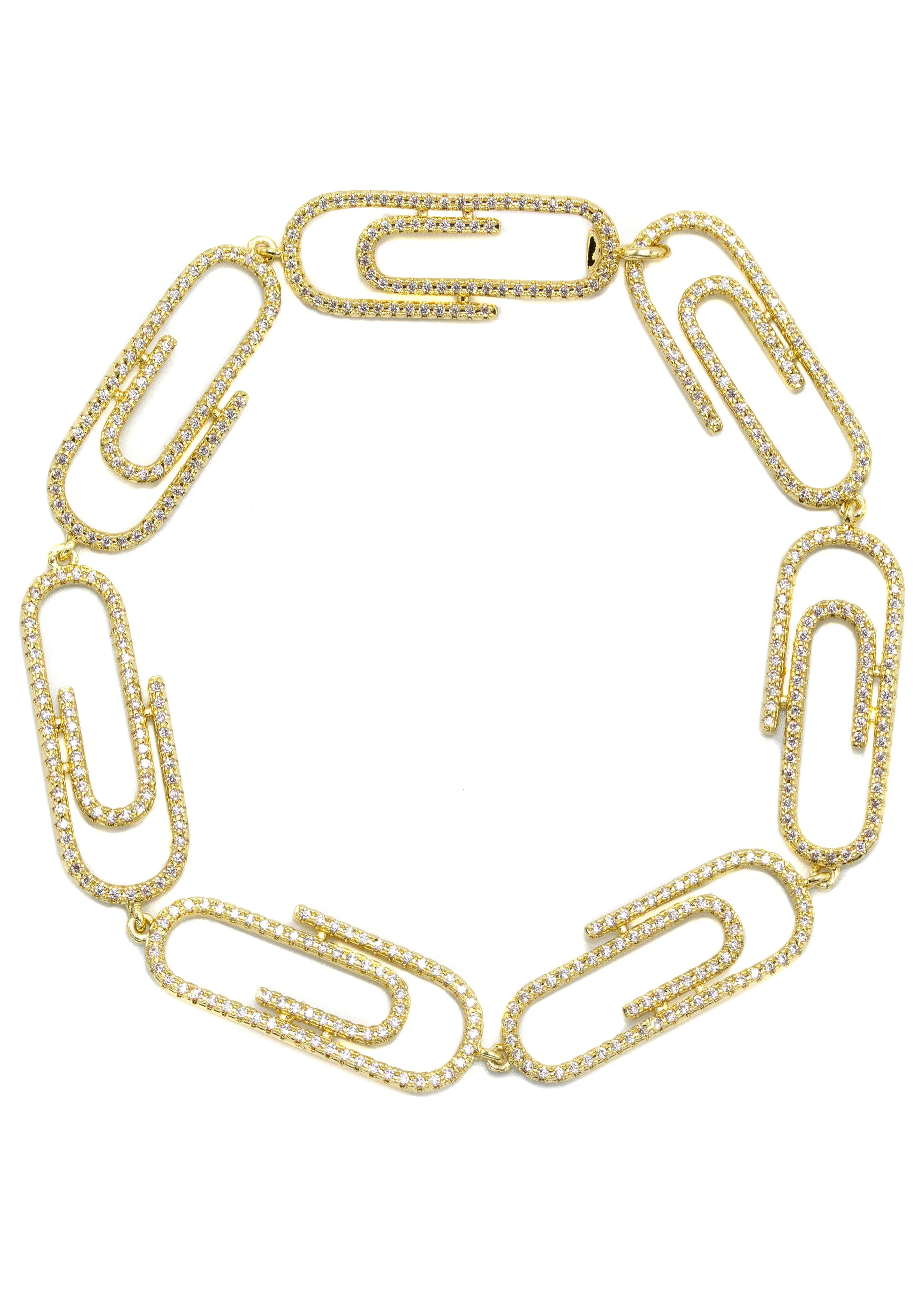 Mens Gold Iced Out Paper Clip Bracelet