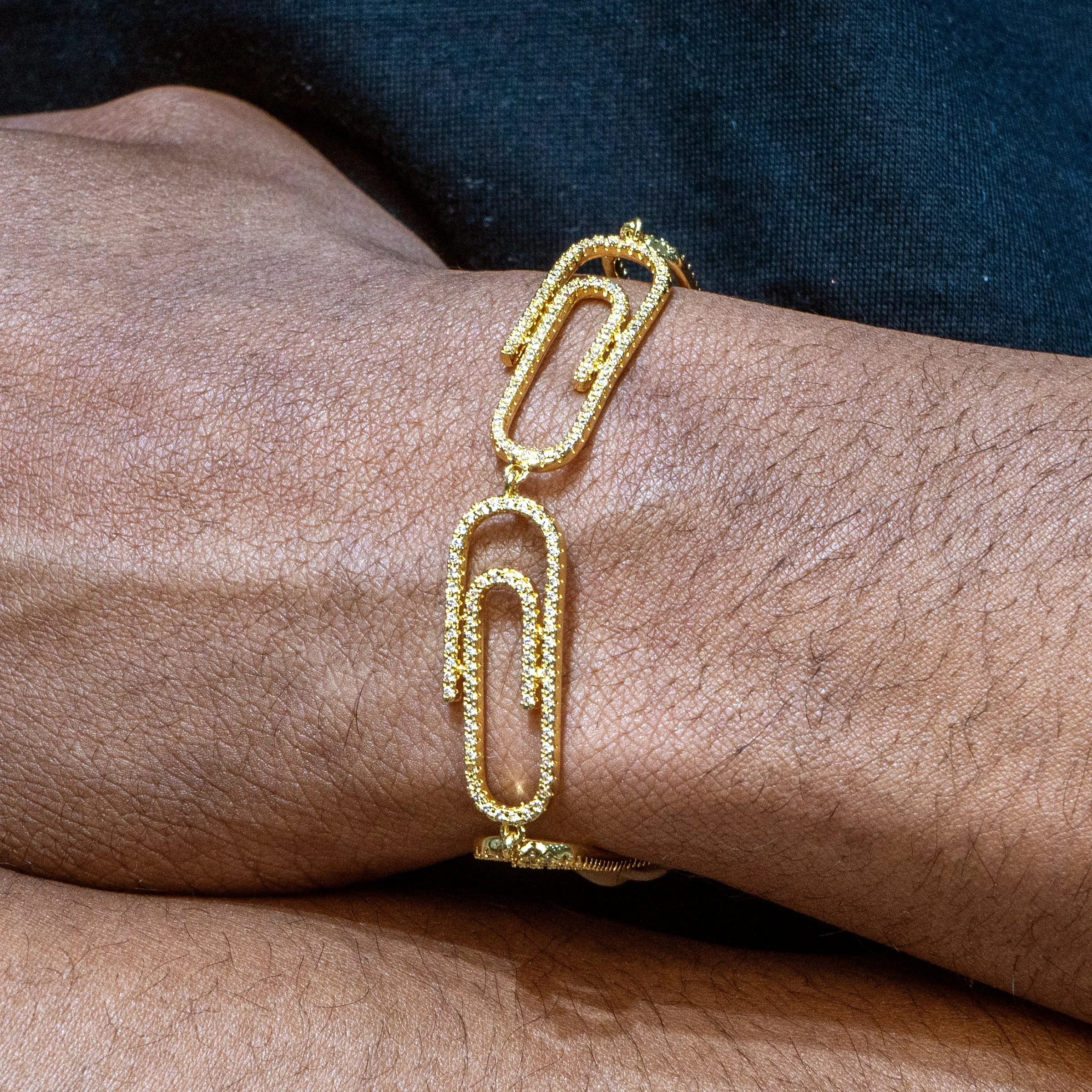Mens Gold Iced Out Paper Clip Bracelet