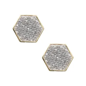Men's Micro-Pavé Hexagonal Diamond Stud Earrings 0.52ct 10K Yellow Gold