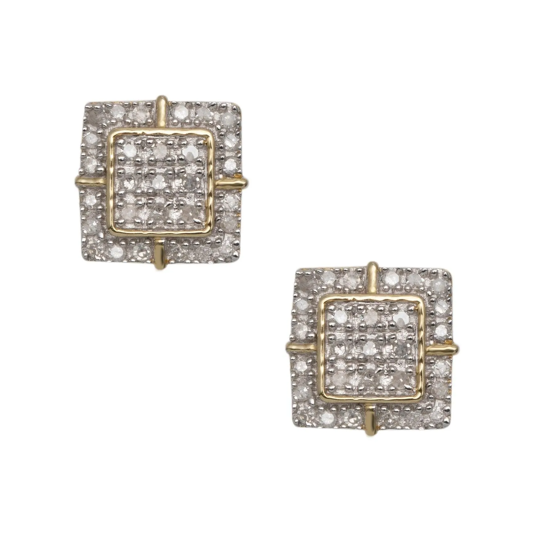 Men's Square Halo Micro-Pavé Diamond Stud Earrings 0.2ct 10K Yellow Gold