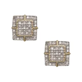 Men's Square Halo Micro-Pavé Diamond Stud Earrings 0.2ct 10K Yellow Gold