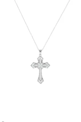 Metal Chain Rhinestone Cross Pendant Necklace