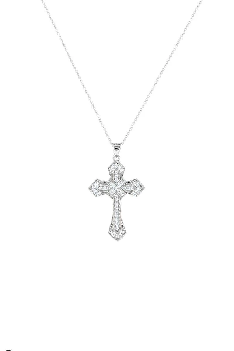 Metal Chain Rhinestone Cross Pendant Necklace