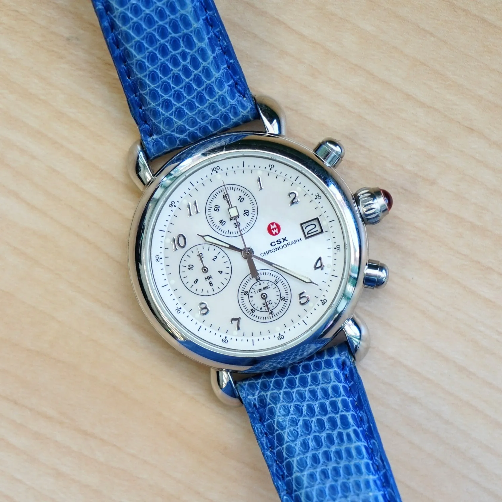 MICHELE CSX Chronograph Watch MOP Dial Ladies Wristwatch ALL S.S. & Original Strap