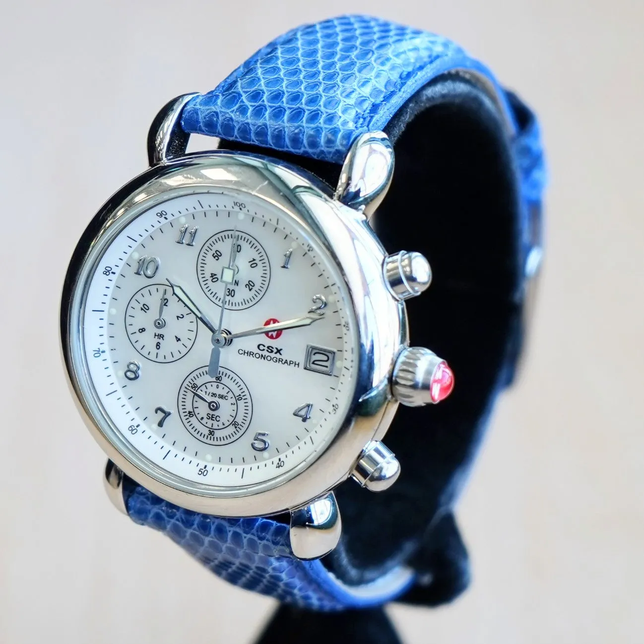 MICHELE CSX Chronograph Watch MOP Dial Ladies Wristwatch ALL S.S. & Original Strap