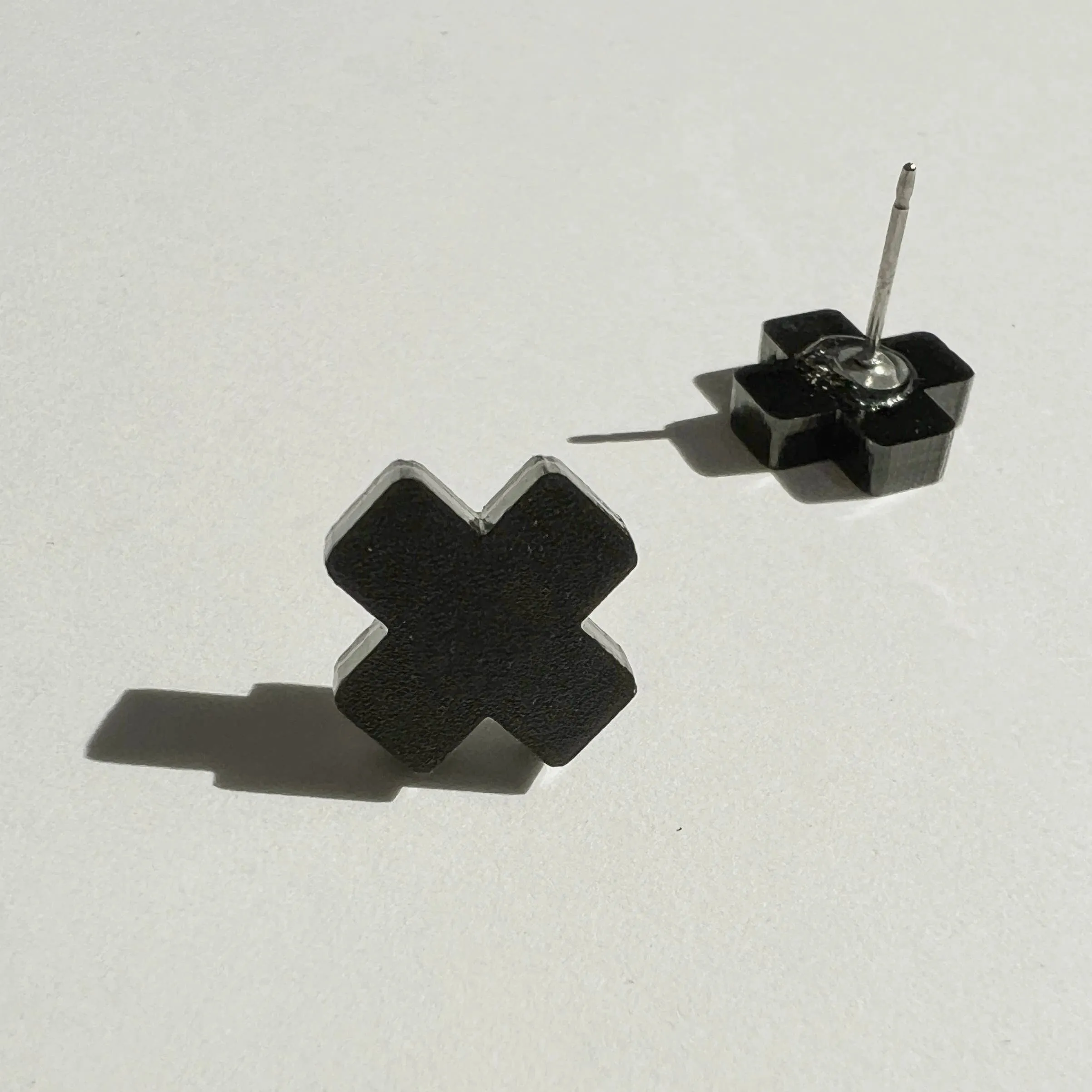 Mingled Black Cross Stud Earrings - Small Cross Earrings, Minimalist