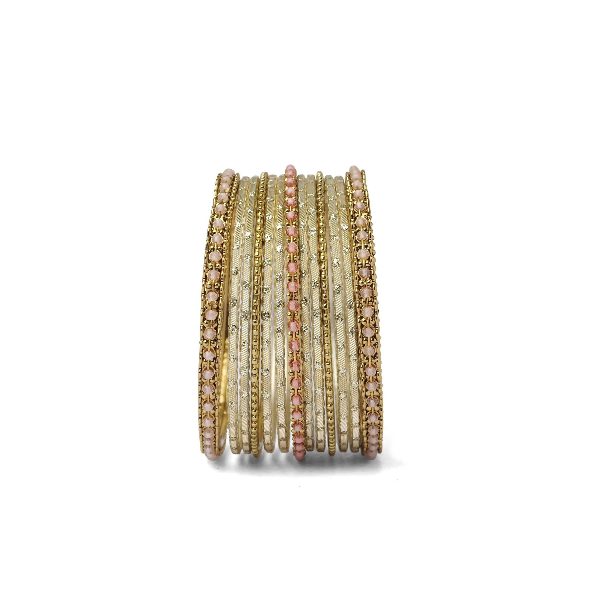 Mohini Bangle Set in Light Pink and Antique Gold