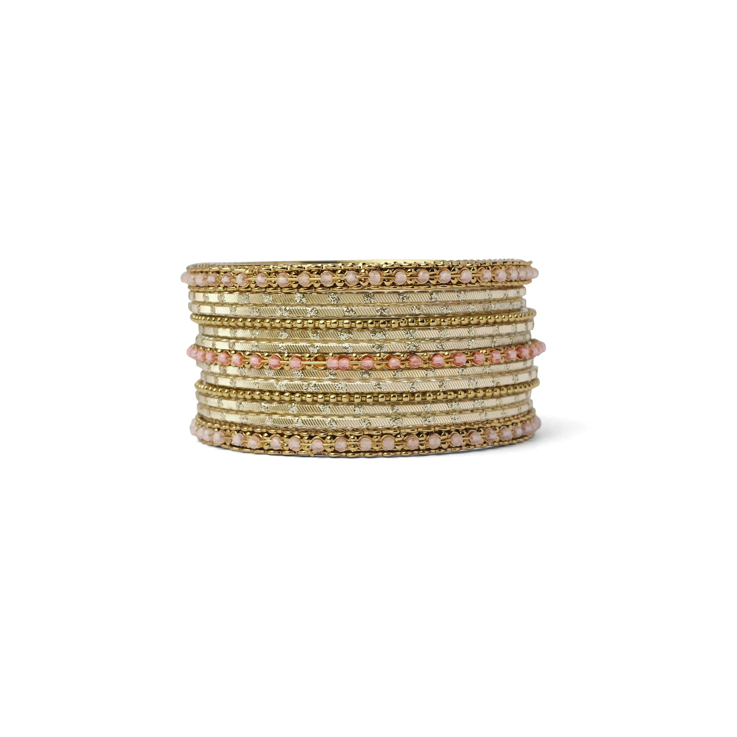 Mohini Bangle Set in Light Pink and Antique Gold