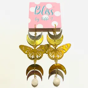 Moth, Horn, and Howlite Sphere Statement Earrings