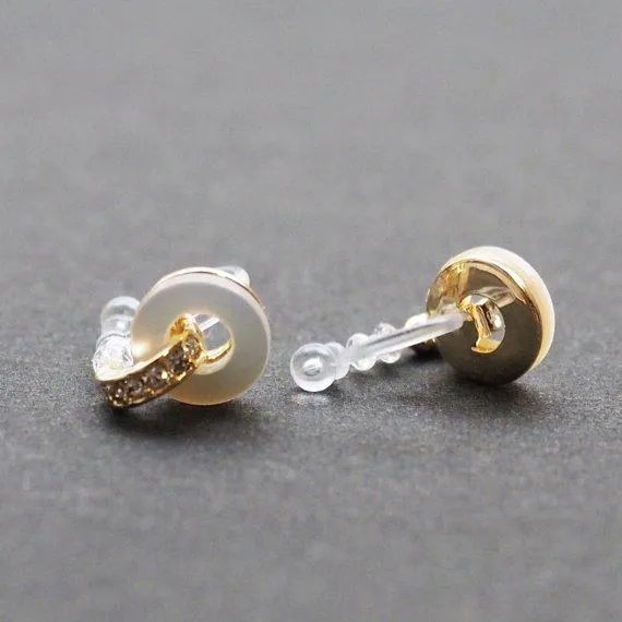 Mother Of Pearl Hoop Invisible Clip On Stud Earrings (Gold tone)