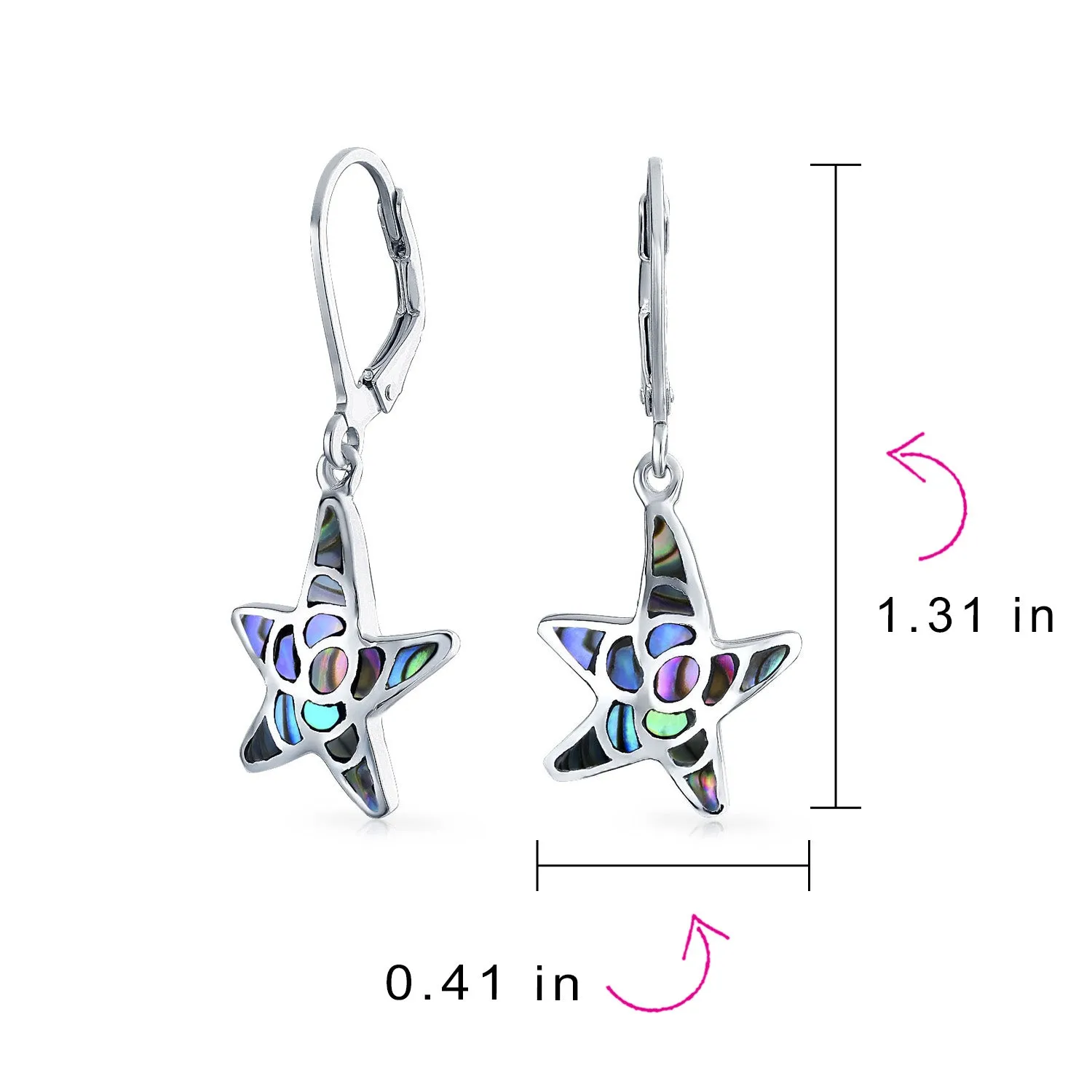Nautical Starfish Dangle Earrings with Abalone Shell Inlay Sterling Silver Lever Back