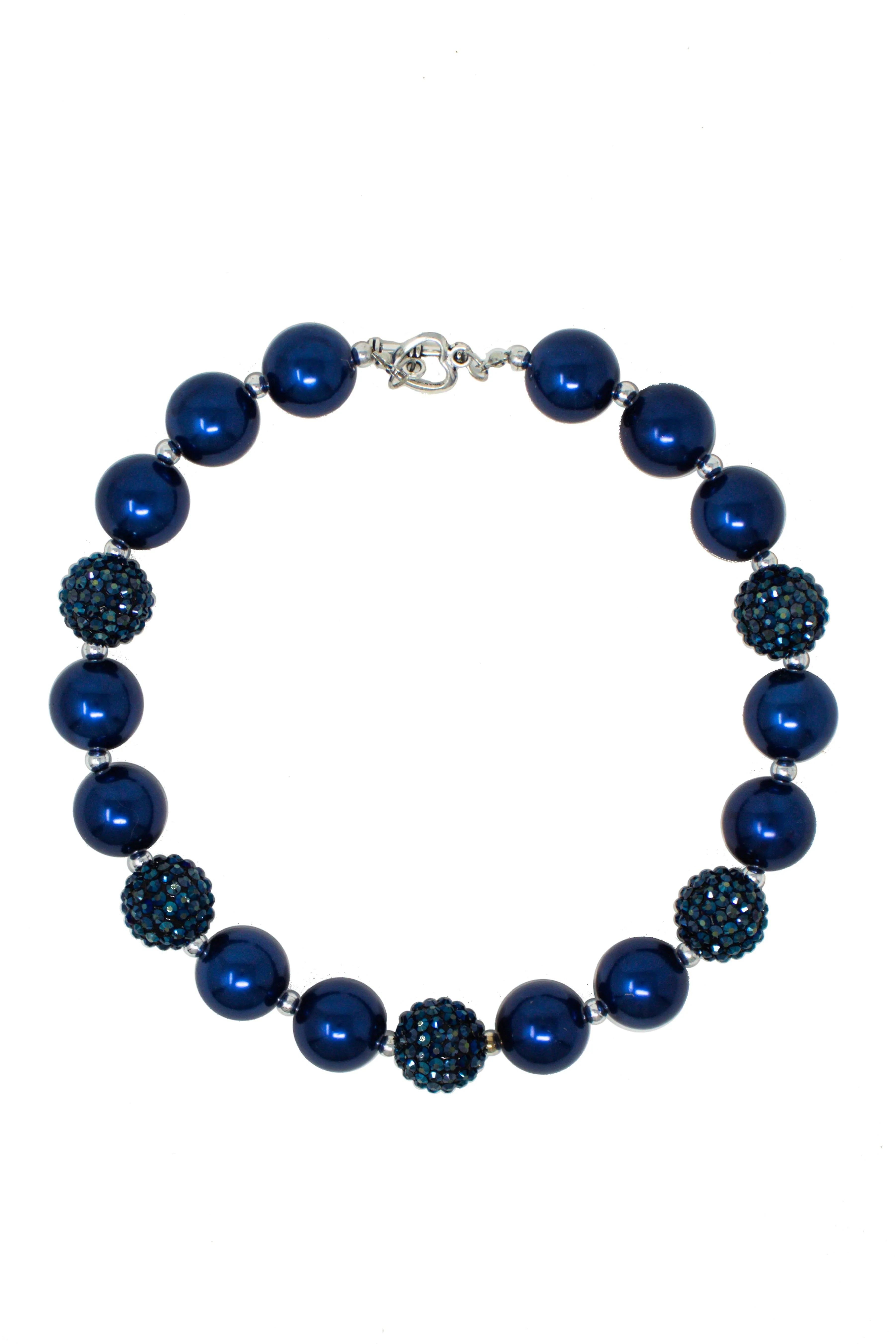 Navy Blue Pearl Rhinestone Bubblegum Necklace