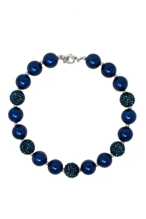 Navy Blue Pearl Rhinestone Bubblegum Necklace