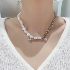Necklace Charm Jewelry CJMOS33 Irregular Pearl Thick Chain Fashion