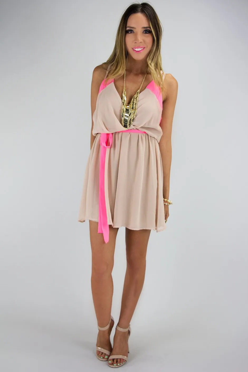 NEON BORDER CHIFFON DRESS