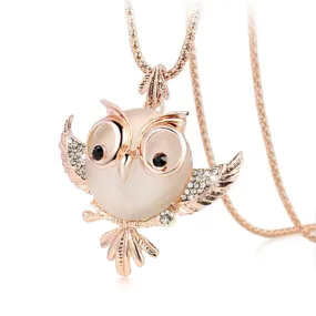 New Trendy Chubby Owl Necklace Fashion Rhinestone Crystal Jewelry Statement Women Necklace Chain Long Necklaces & Pendants