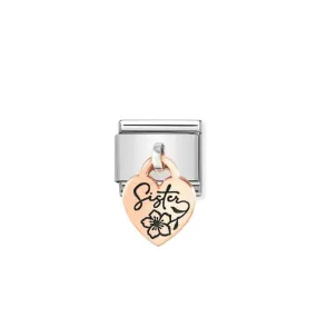 Nomination Composable Link Heart, Sister Hanging Charm, 9K Rose Gold