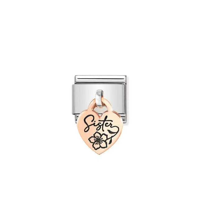 Nomination Composable Link Heart, Sister Hanging Charm, 9K Rose Gold