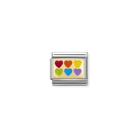 Nomination Composable Link Hearts, Rainbow, 18K Gold & Enamel
