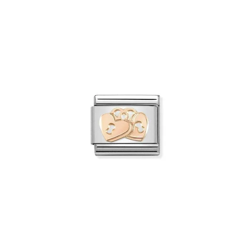 Nomination Composable Link Padlock Hearts, 9K Rose Gold