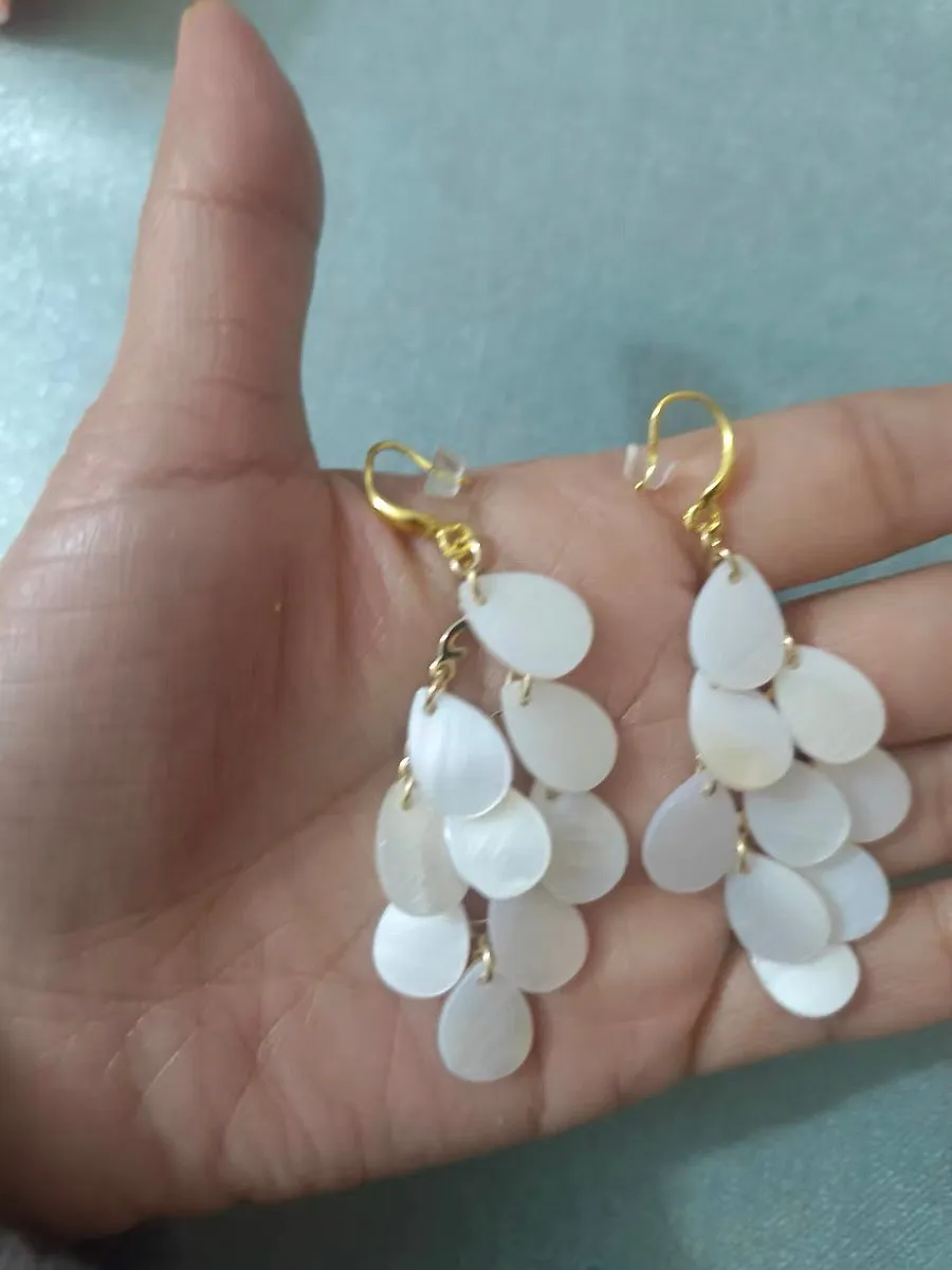 Off white shell tassels drop long earrings