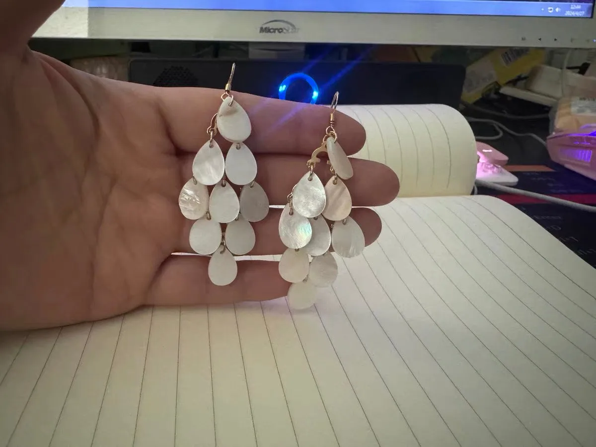 Off white shell tassels drop long earrings