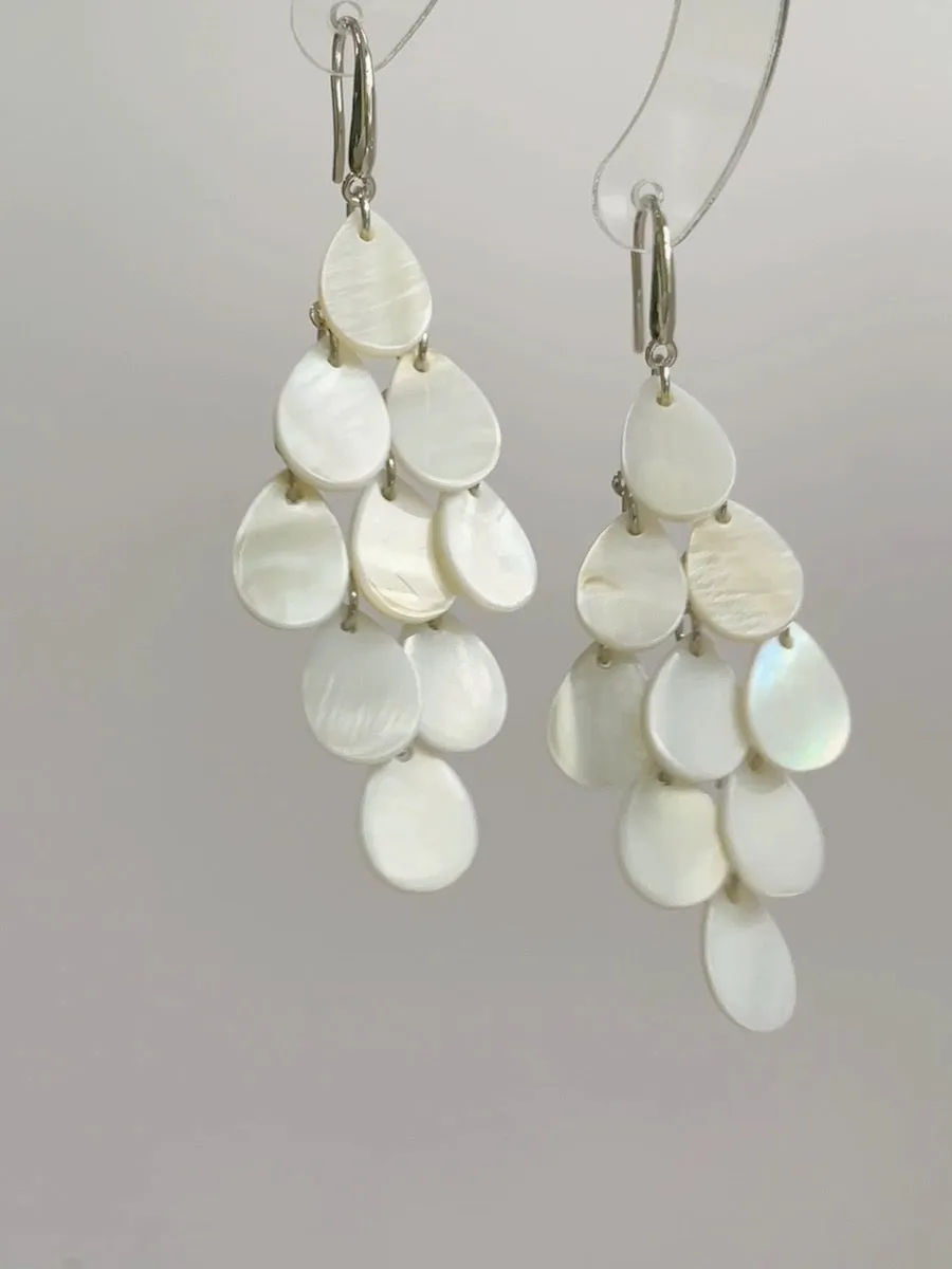Off white shell tassels drop long earrings