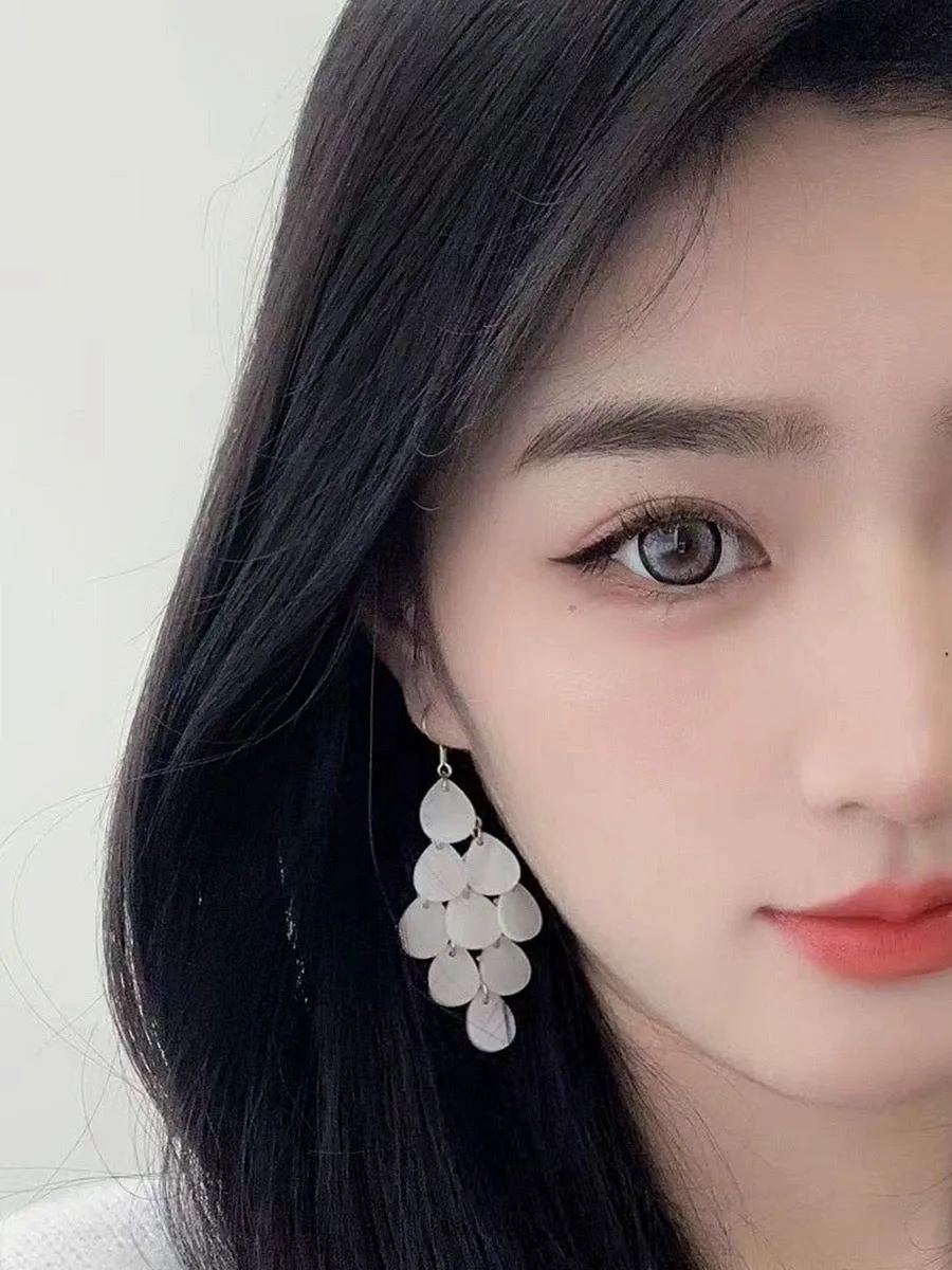Off white shell tassels drop long earrings