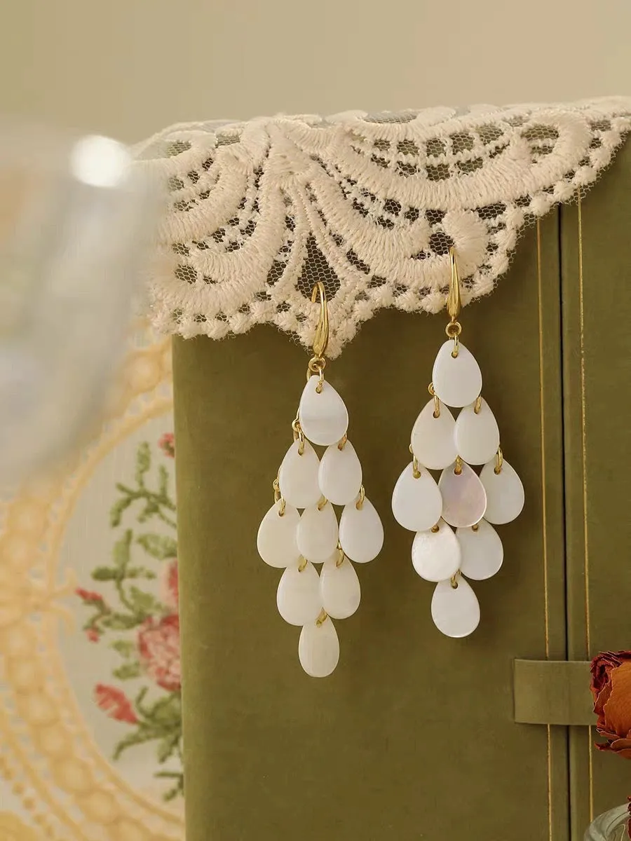 Off white shell tassels drop long earrings