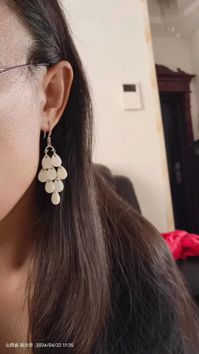 Off white shell tassels drop long earrings
