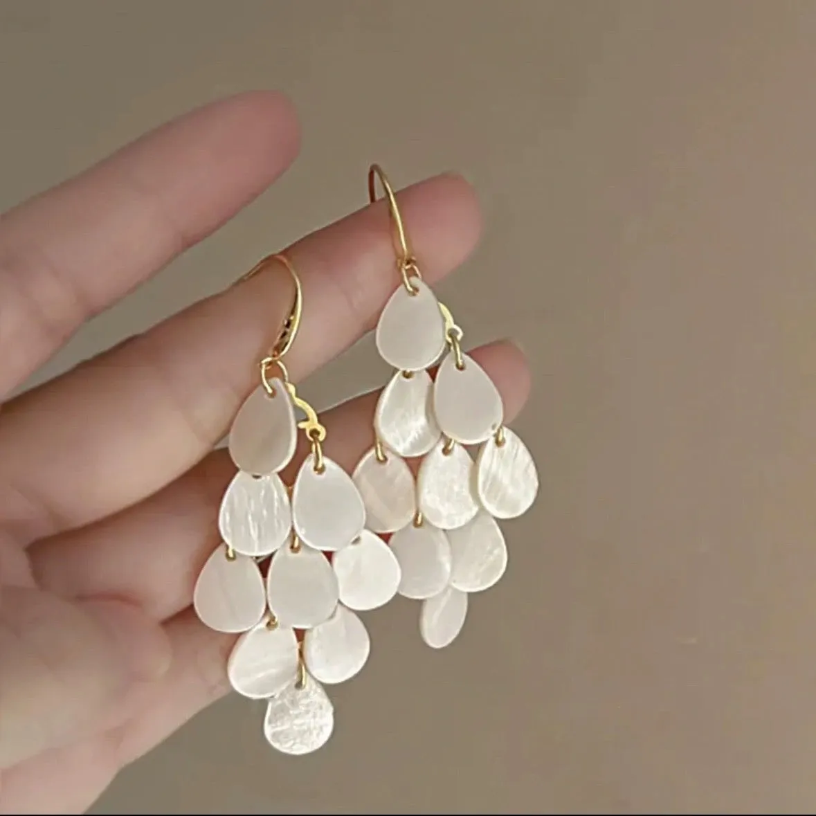 Off white shell tassels drop long earrings