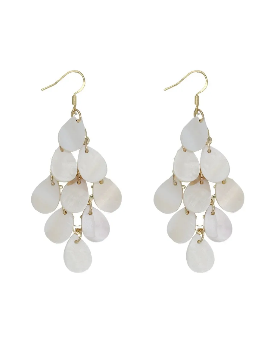 Off white shell tassels drop long earrings