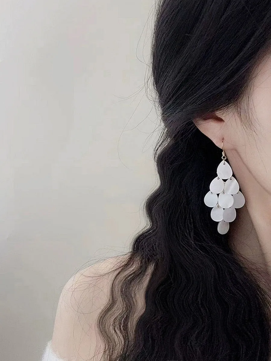 Off white shell tassels drop long earrings