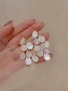 Off white shell tassels drop long earrings