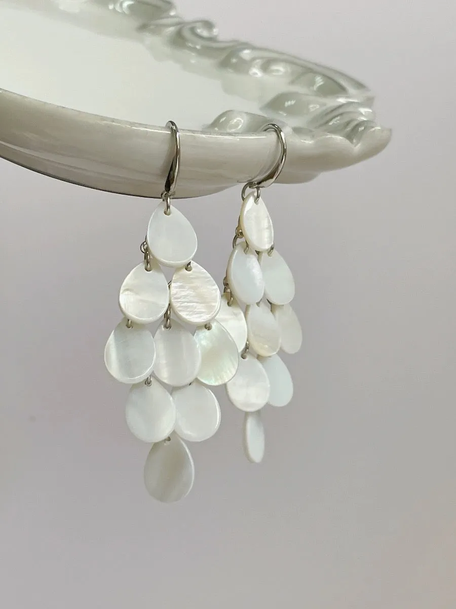 Off white shell tassels drop long earrings