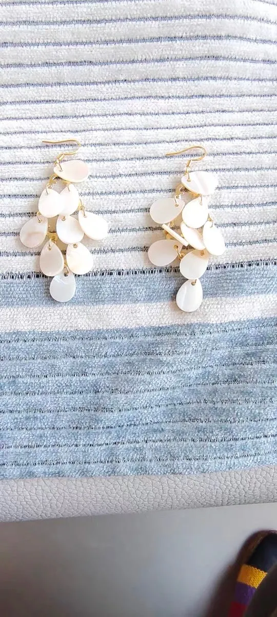 Off white shell tassels drop long earrings