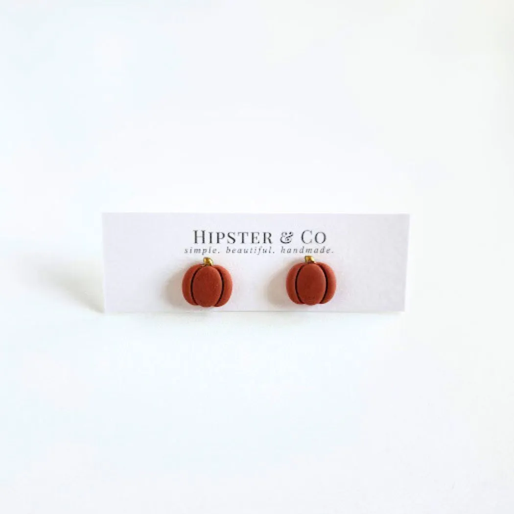 Orange Pumpkin Polymer Clay Stud Earrings