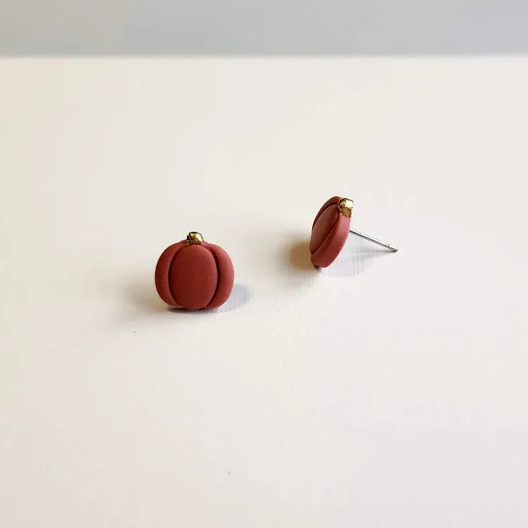 Orange Pumpkin Polymer Clay Stud Earrings