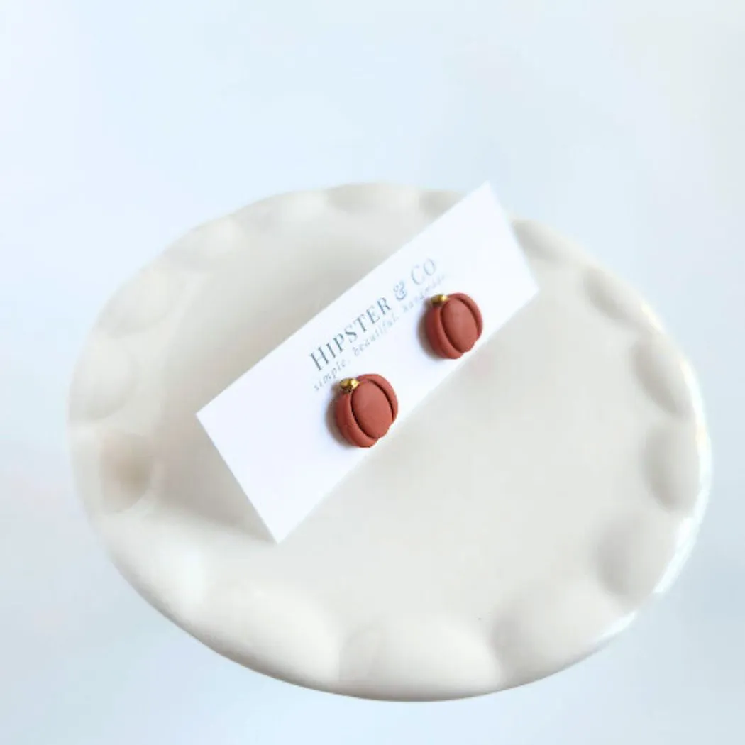 Orange Pumpkin Polymer Clay Stud Earrings