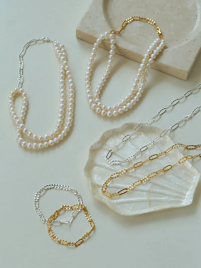 Oval Link Chain Splicing Double Layer Pearl Choker