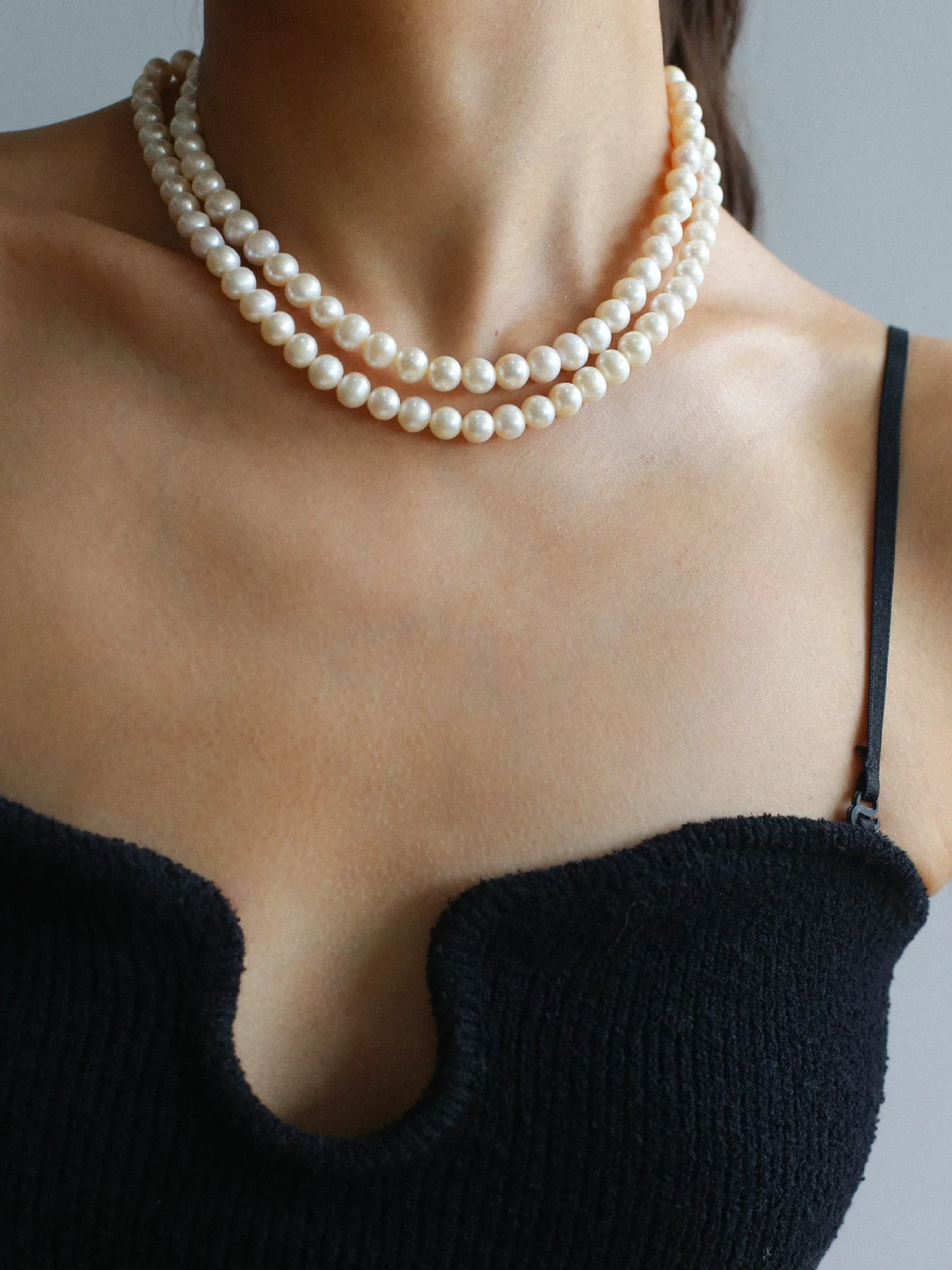 Oval Link Chain Splicing Double Layer Pearl Choker