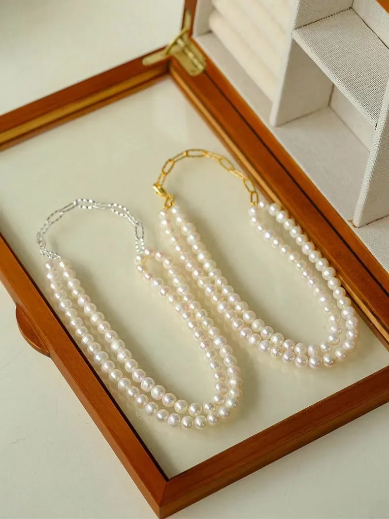 Oval Link Chain Splicing Double Layer Pearl Choker