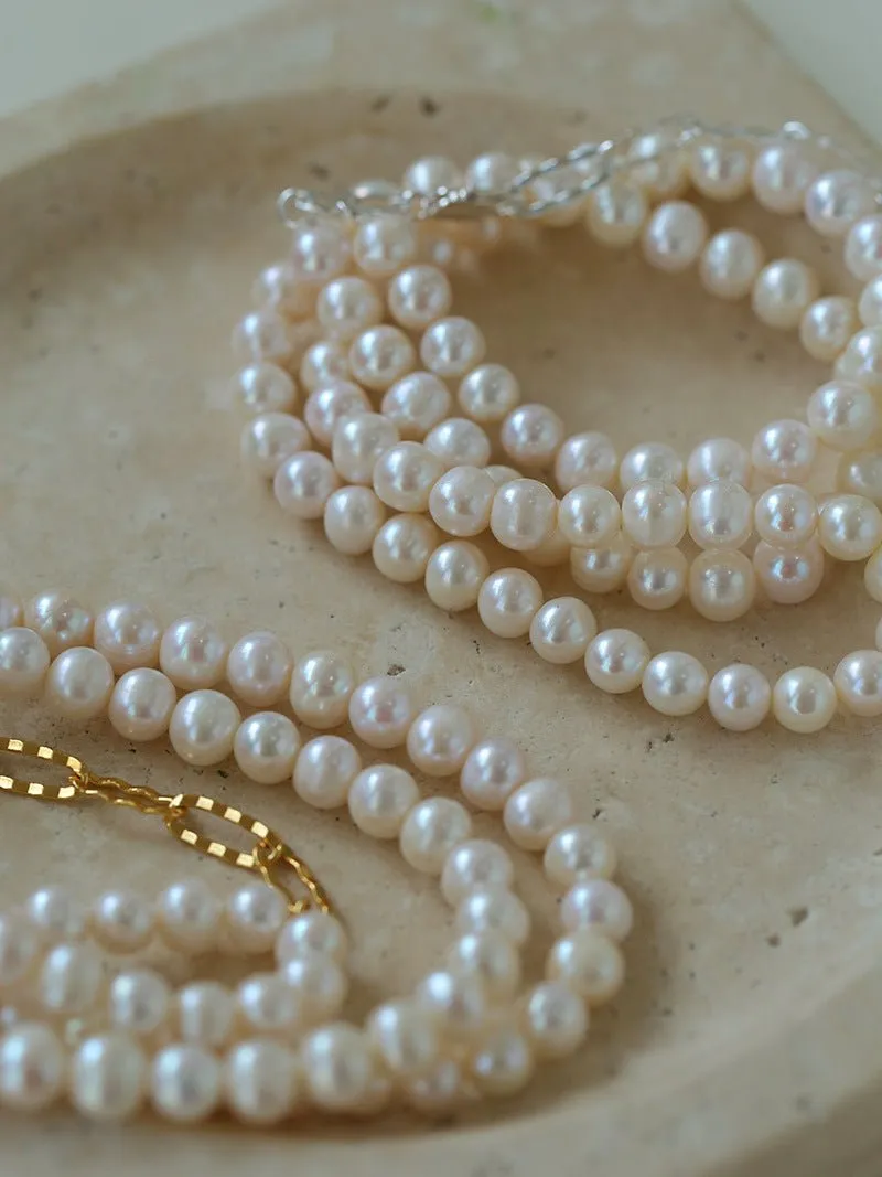 Oval Link Chain Splicing Double Layer Pearl Choker