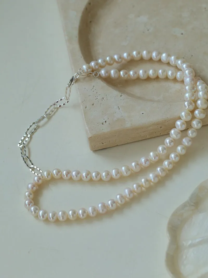 Oval Link Chain Splicing Double Layer Pearl Choker
