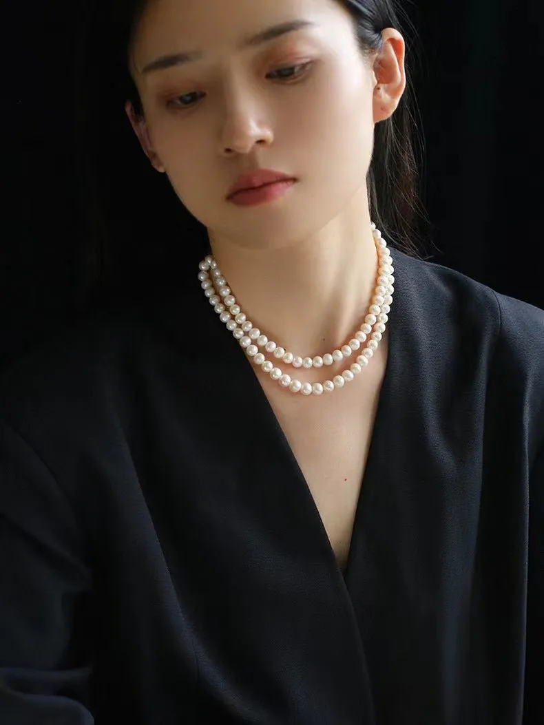 Oval Link Chain Splicing Double Layer Pearl Choker